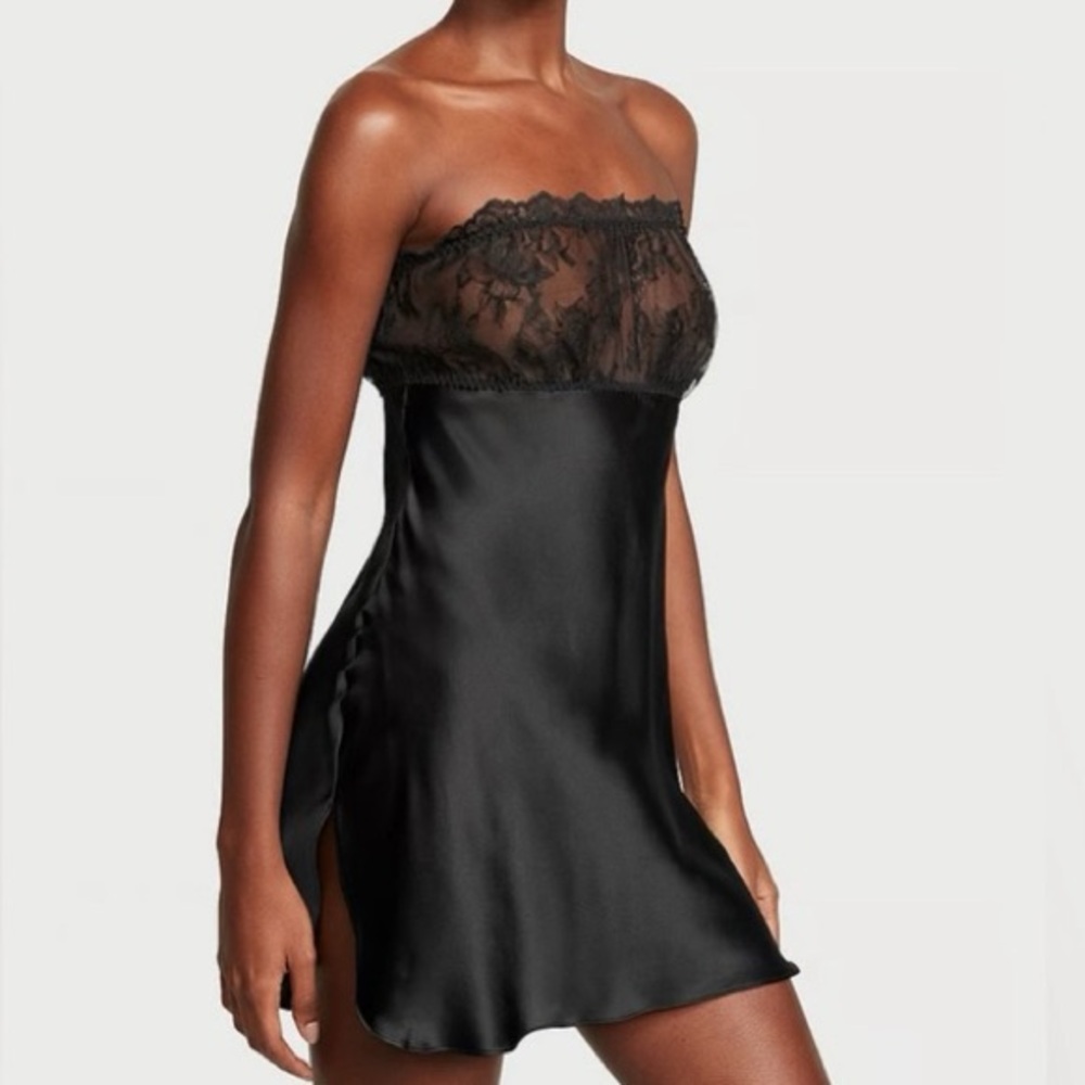 Victoria's Secret Black Archive Lace Strapless Slip Dress  US Size Medium